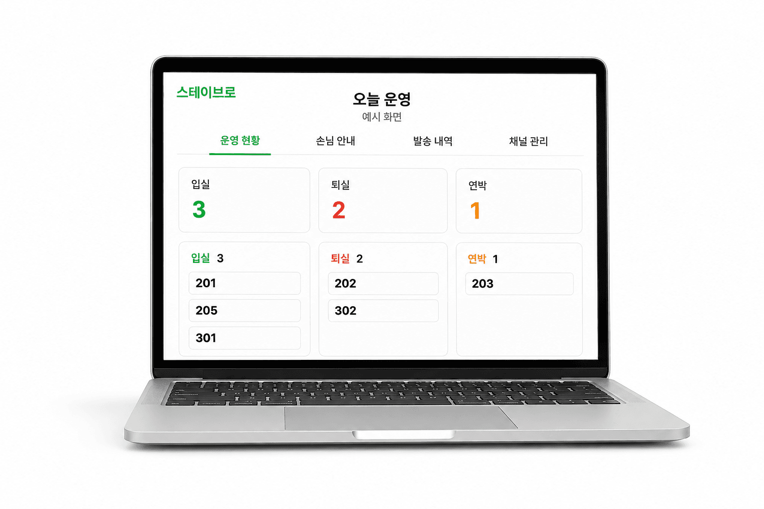 스테이브로 화면 하나에서 예약과 오늘 운영을 확인하는 노트북